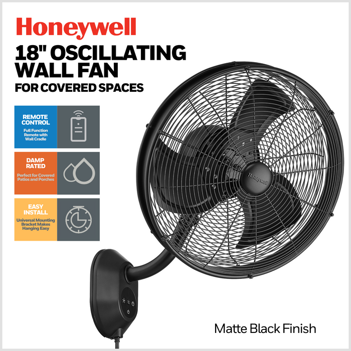 Honeywell 18" Outdoor Damp-Rated Oscillating Wall Fan with Remote